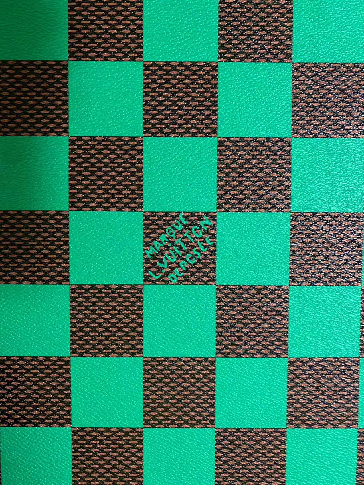 Cuir vinyle Damier à gros carreaux vert vif pour baskets LV Trainer