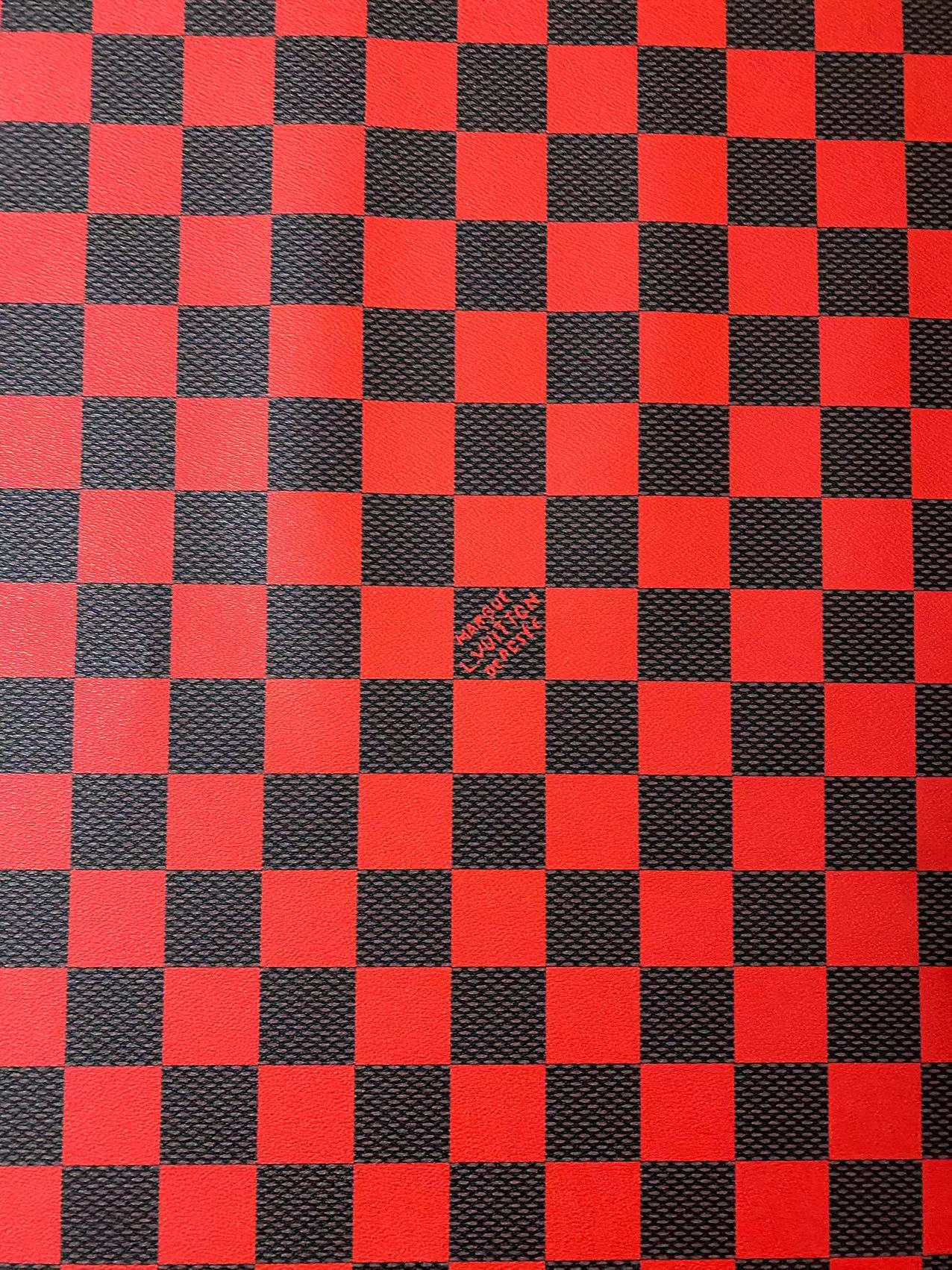 Rot-grünes Big Check Damier Vinylleder für LV Trainer Sneaker