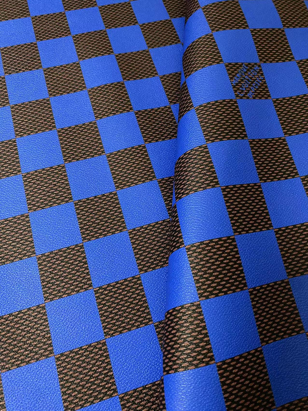 Blue Big Check Damier Vinyl Leather for LV Trainer Sneaker