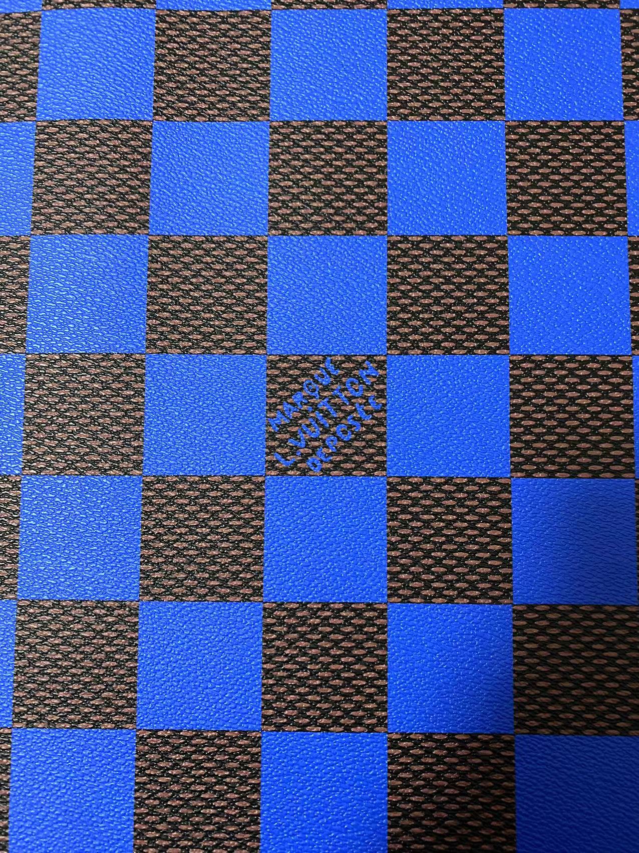 Cuir vinyle damier à gros carreaux bleu pour baskets LV Trainer