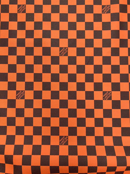 Leuchtend orangefarbenes Big Check Damier Vinylleder für LV Trainer Sneaker 