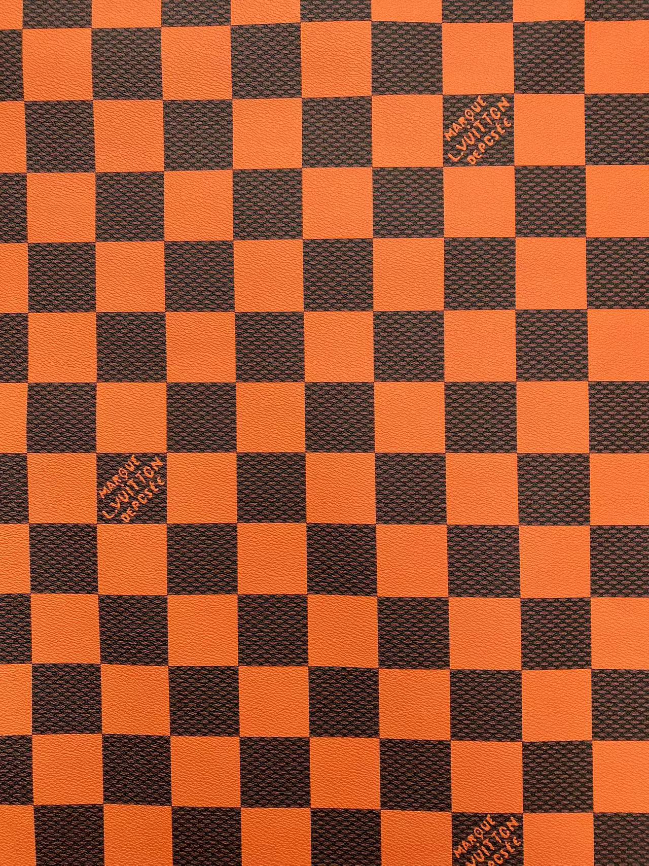 Cuir vinyle Damier à gros carreaux orange vif pour baskets LV Trainer 