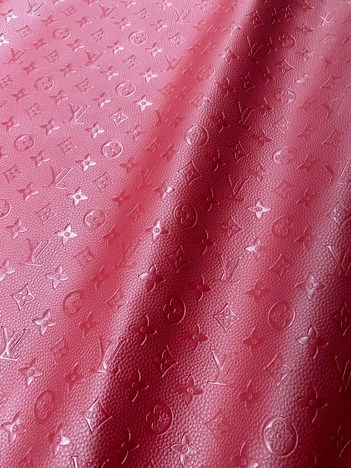 Classic Burgundy LV Embossed Leather Fabric for Upholstery DIY Custom Car Seat Sneakers Furniture Design