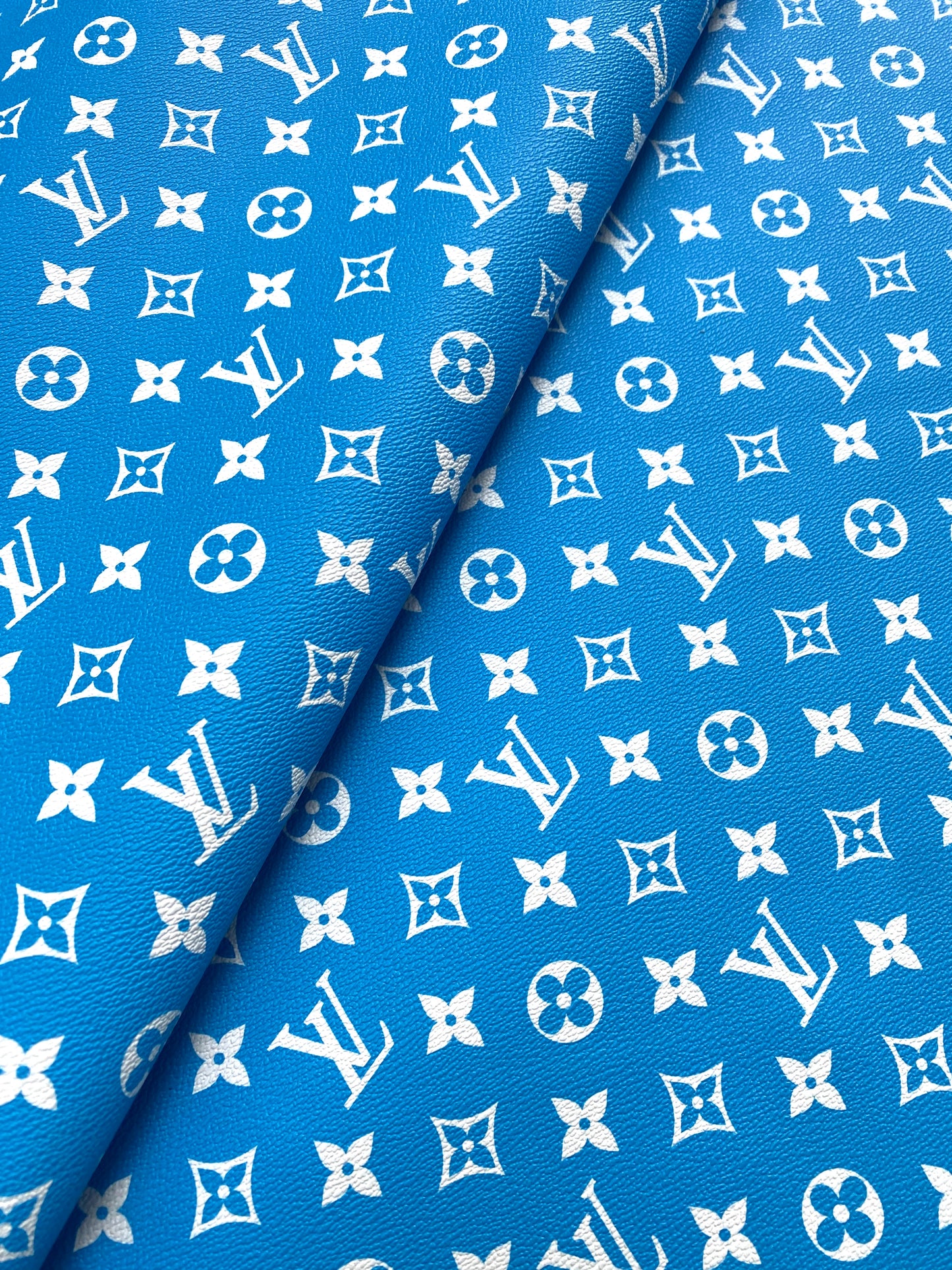 Sky Blue LV Vinyl Leather Fabric for Handmade DIY Sewing Custom Sneakers