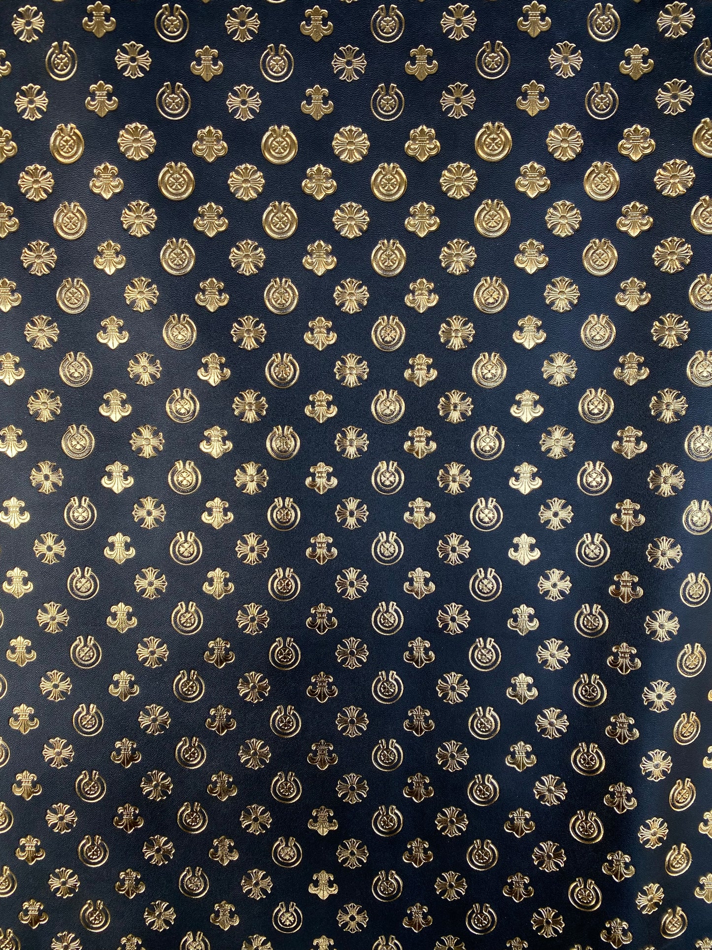 Premium Napa Black Golden Embossed Chrome Hearts Leather Vinyl Material for Handmade Helmet