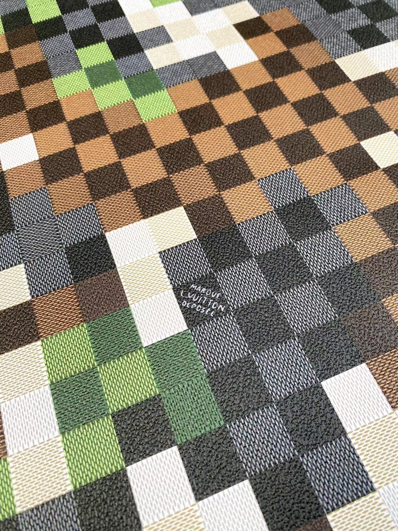 Tissu en cuir tendance LV Green Damier Check Louis Designer pour la conception de meubles de baskets personnalisés faits à la main 