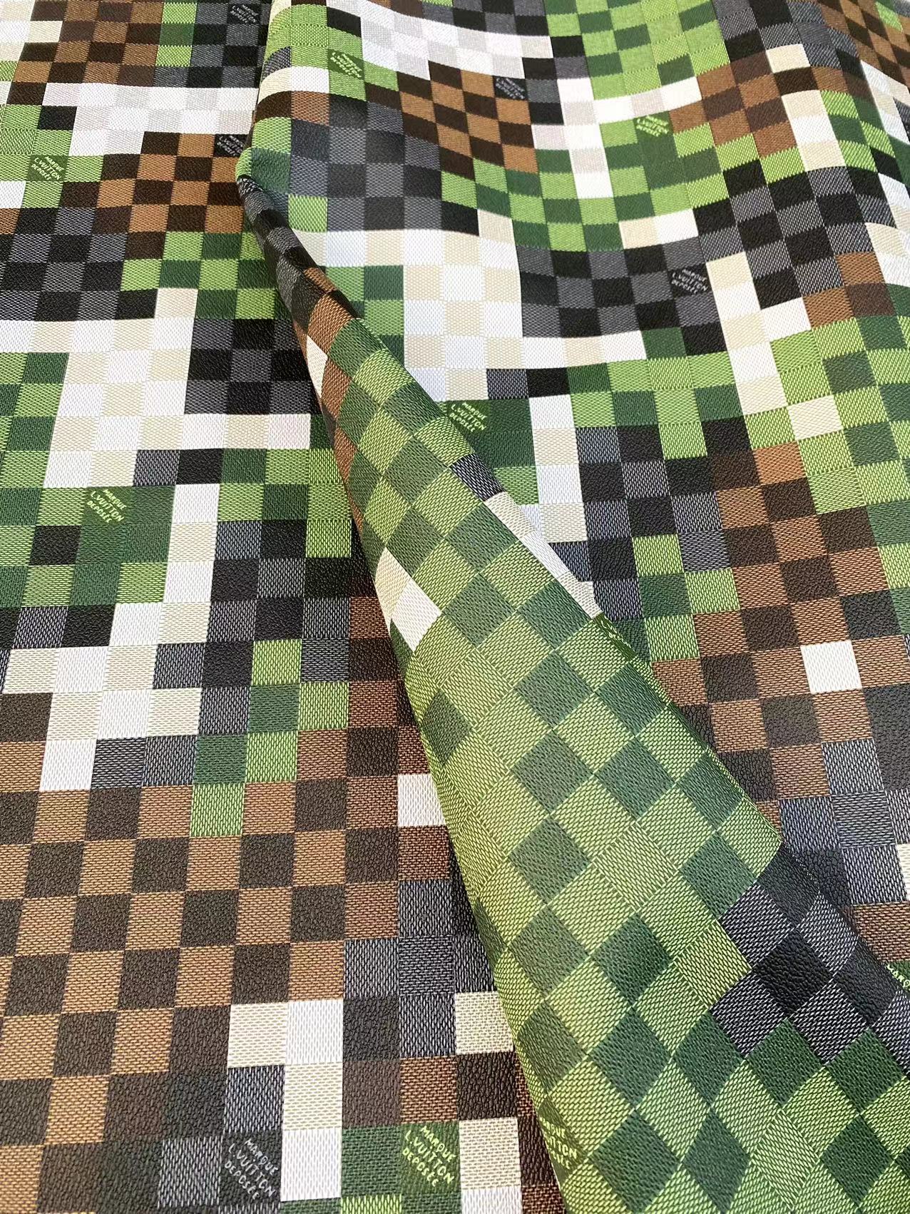 Tissu en cuir tendance LV Green Damier Check Louis Designer pour la conception de meubles de baskets personnalisés faits à la main 