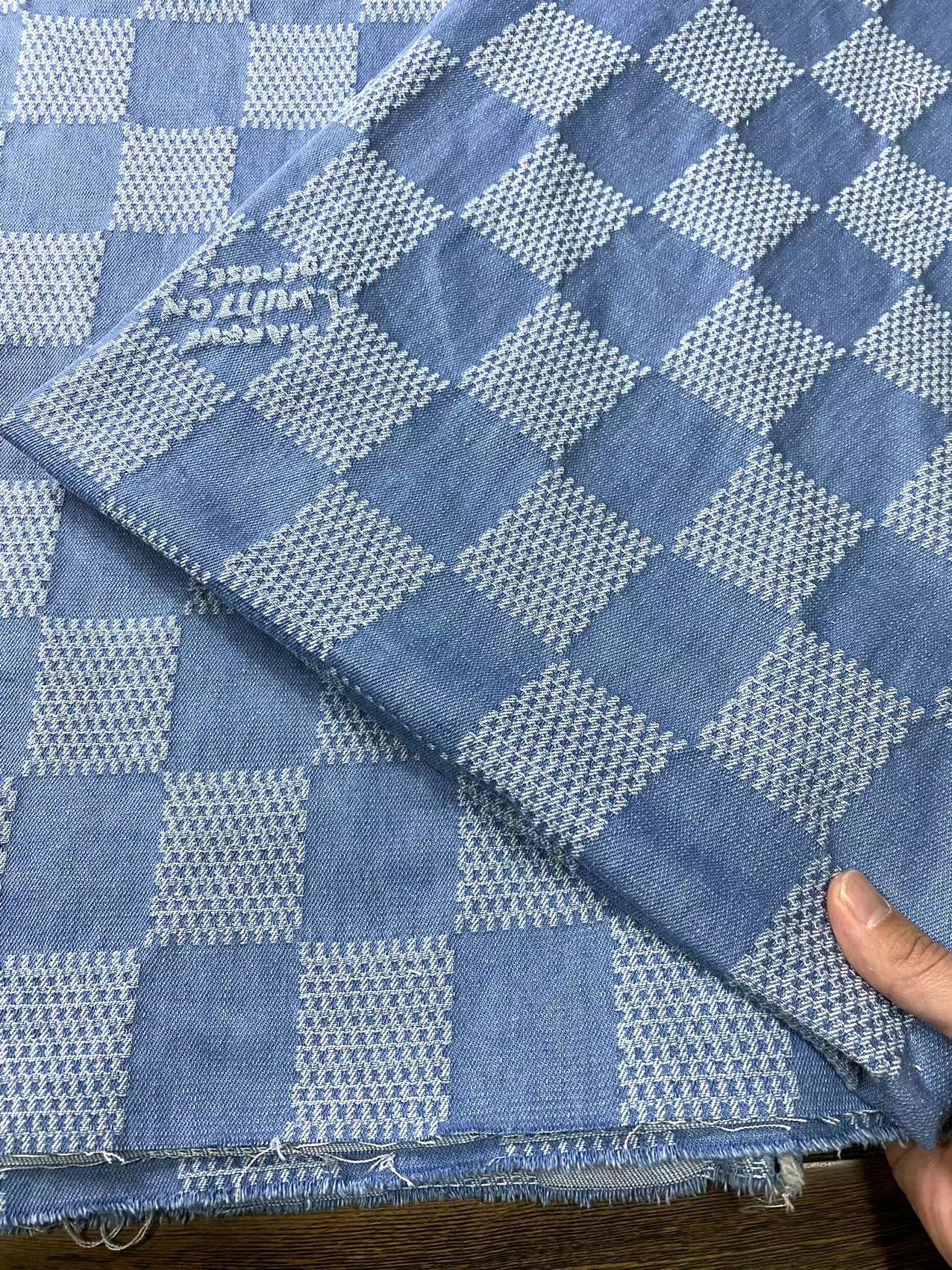 Washed LV Denim Fabric Check Damier Jeans for Handmade Custom DIY Sewing Bespoke