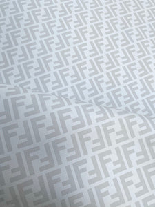 White Grey Fendi FF Vinyl Leather Fabric for Handmade DIY Custom Sneakers Furniture Upholstery