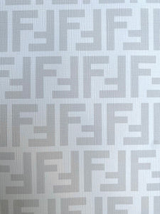 White Grey Fendi FF Vinyl Leather Fabric for Handmade DIY Custom Sneakers Furniture Upholstery
