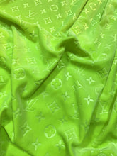 Load image into Gallery viewer, Luxury Soft Touch Neon Green LV Velvet Fabric for Custom Sneaker Sewing Car Upholstery