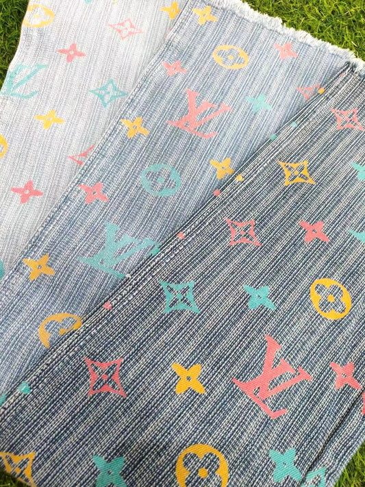 Tissu denim texturé LV arc-en-ciel coloré pour vestes artisanales faites à la main