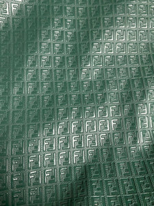 Dark Olive Green Fendi FF Vinyl Leather Fabric for Handmade DIY Custom Sneakers Furniture Upholstery
