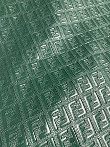 Dark Olive Green Fendi FF Vinyl Leather Fabric for Handmade DIY Custom Sneakers Furniture Upholstery