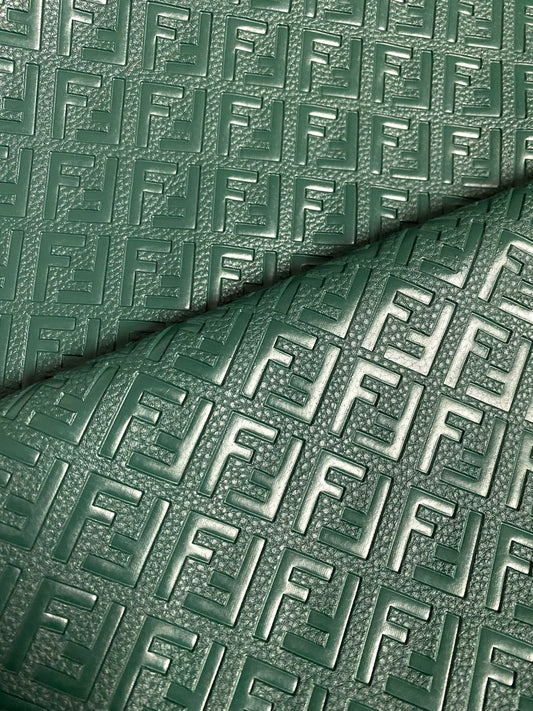 Dark Olive Green Fendi FF Vinyl Leather Fabric for Handmade DIY Custom Sneakers Furniture Upholstery