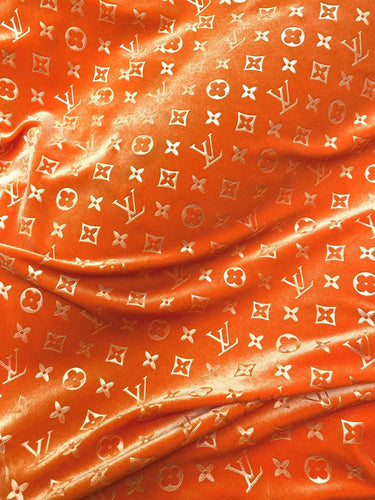 Luxury Vivid LV Orange Velvet Fabric for Custom Sneakers Sewing Car Upholstery Furniture Sofa