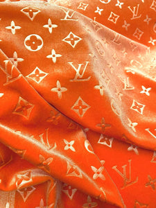 Luxury Vivid LV Orange Velvet Fabric for Custom Sneakers Sewing Car Upholstery Furniture Sofa