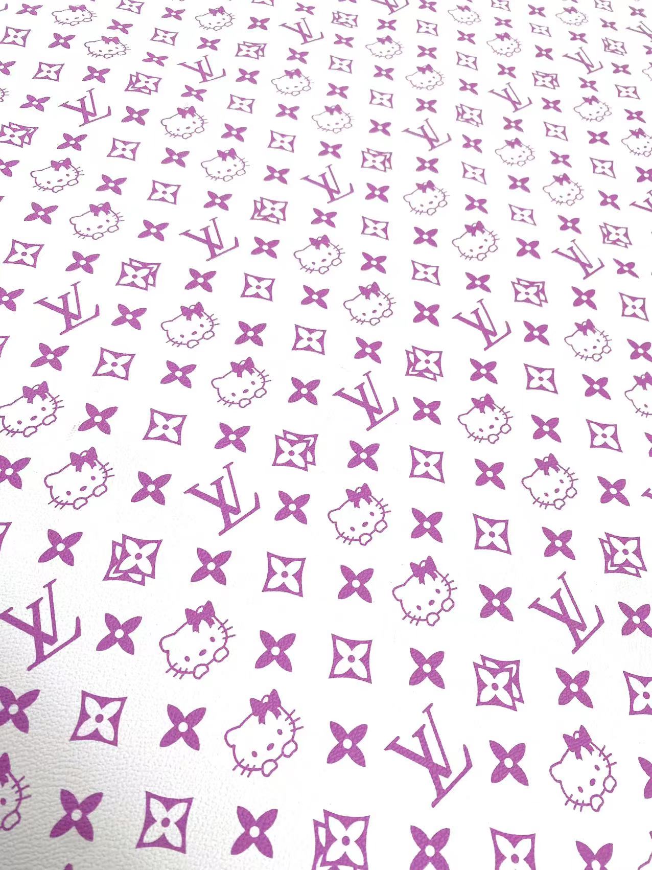 Light Purple Hello Kitty LV Vinyl Leather Fabric for Handmade Sneakers Custom Nail