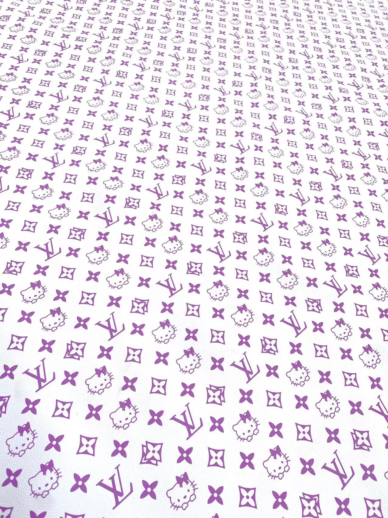 Light Purple Hello Kitty LV Vinyl Leather Fabric for Handmade Sneakers Custom Nail