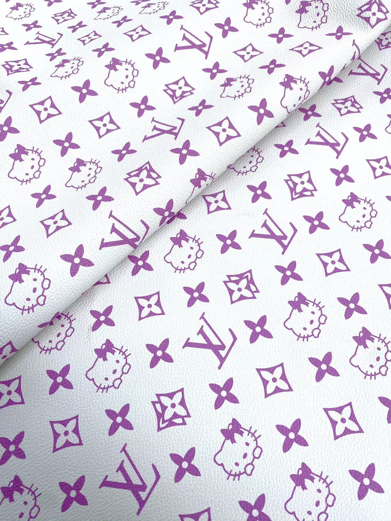 Light Purple Hello Kitty LV Vinyl Leather Fabric for Handmade Sneakers Custom Nail