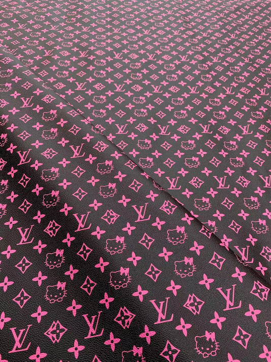 Black Pink Hello Kitty Vinyl Faux Leather Fabric for Handmade DIY Crafts Sneakers Nail Panel