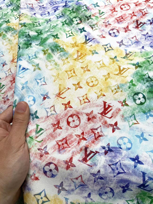 Tissu en coton aquarelle LV au design estival pour la couture, personnalisé, fait à la main, DIY