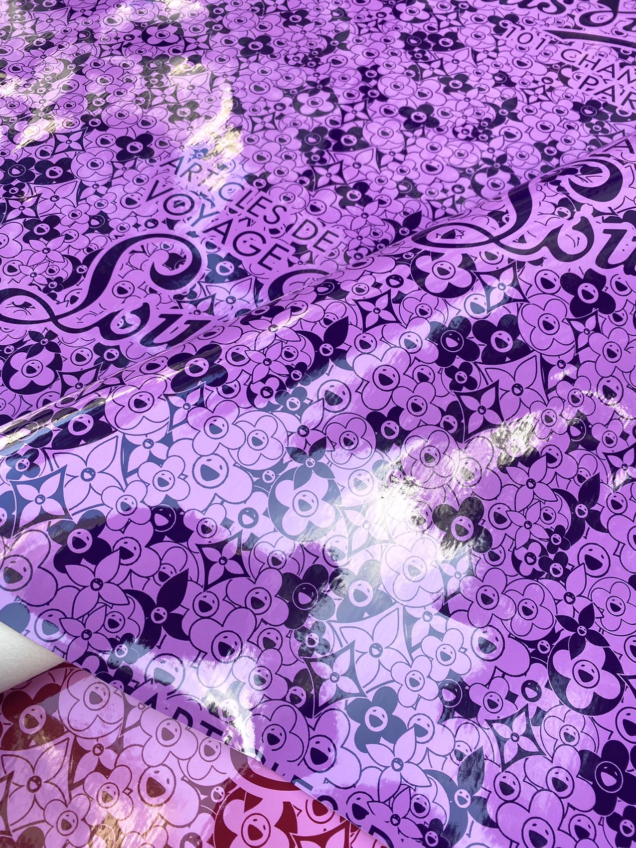 Clear purple reflective LV monogram Murakami Takashi Bag Leather DIY Fabric