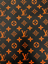 Load image into Gallery viewer, Black Orange LV Monogram Custom Leather for Sneakers Upholstery Car Upholstery