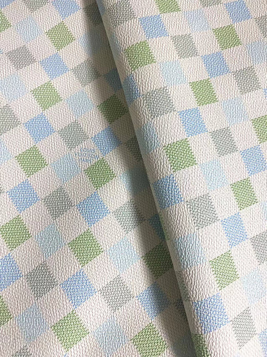 Elegant Blue Green LV Damier Vinyl Leather for Bag Custom Handmade DIY