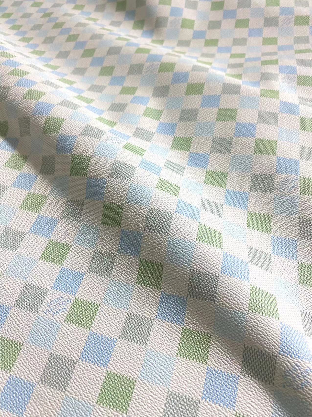 Cuir vinyle Damier bleu vert élégant LV pour sac personnalisé fait main DIY