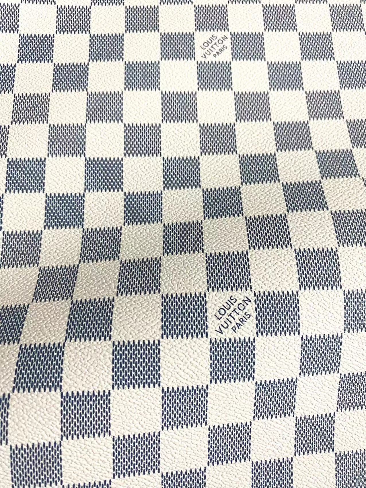 Tissu en cuir vinyle Damier LV bleu marine personnalisé pour l'artisanat fait à la main