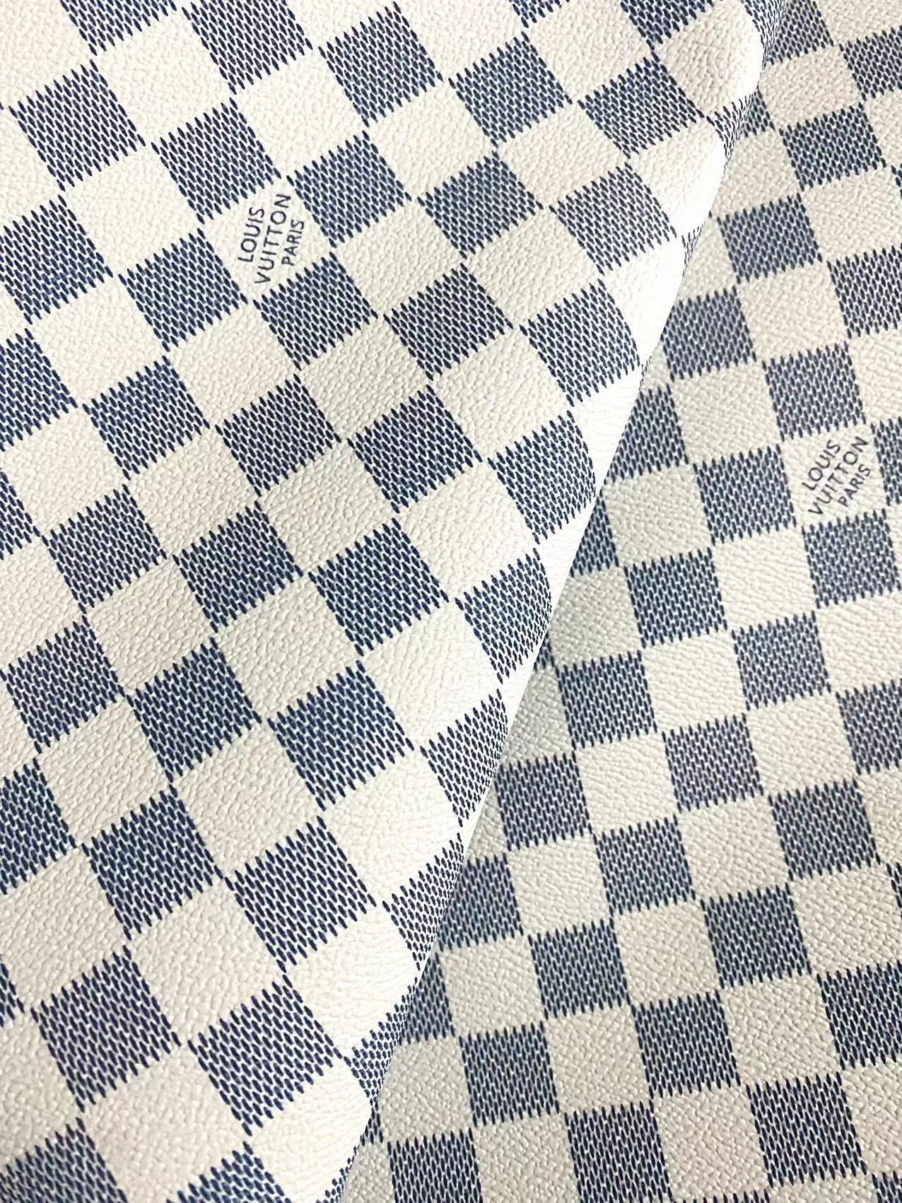 Maßgeschneiderter Marineblauer Damier LV Vinyl-Lederstoff für handgemachtes DIY-Basteln