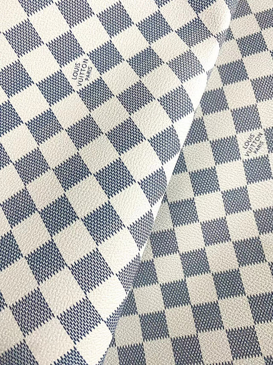 Tissu en cuir vinyle Damier LV bleu marine personnalisé pour l'artisanat fait à la main