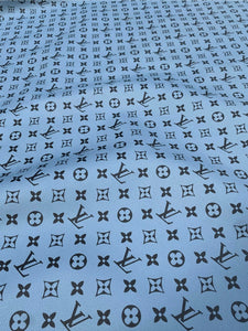 Premium Black Grey LV Monogram Vinyl Leather Fabric for Bag Handmade Sewing DIY