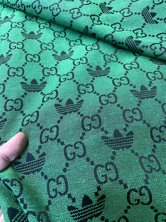 Green Gucci Adidas Jacquard Clothing Designer Fabric for Sewing Custom DIY