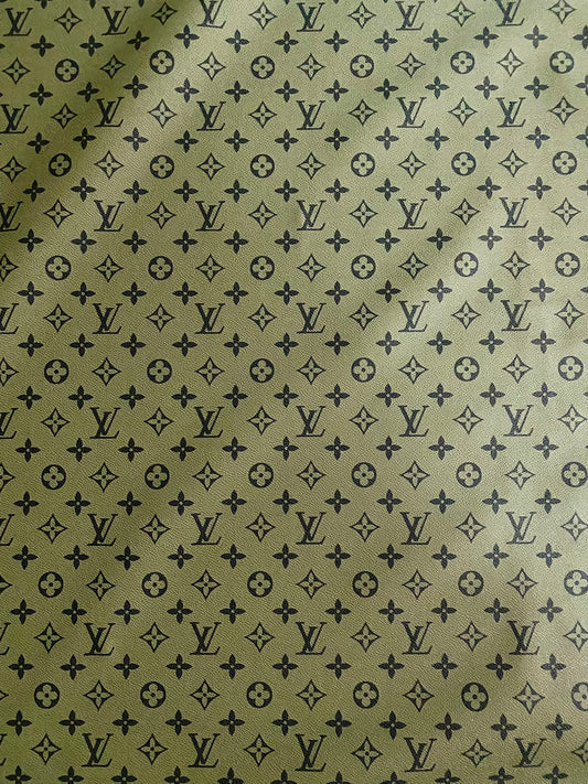 Dark Oliver Green LV Louis Vuitton Leather Fabric for Custom Bag Handmade Sewing DIY