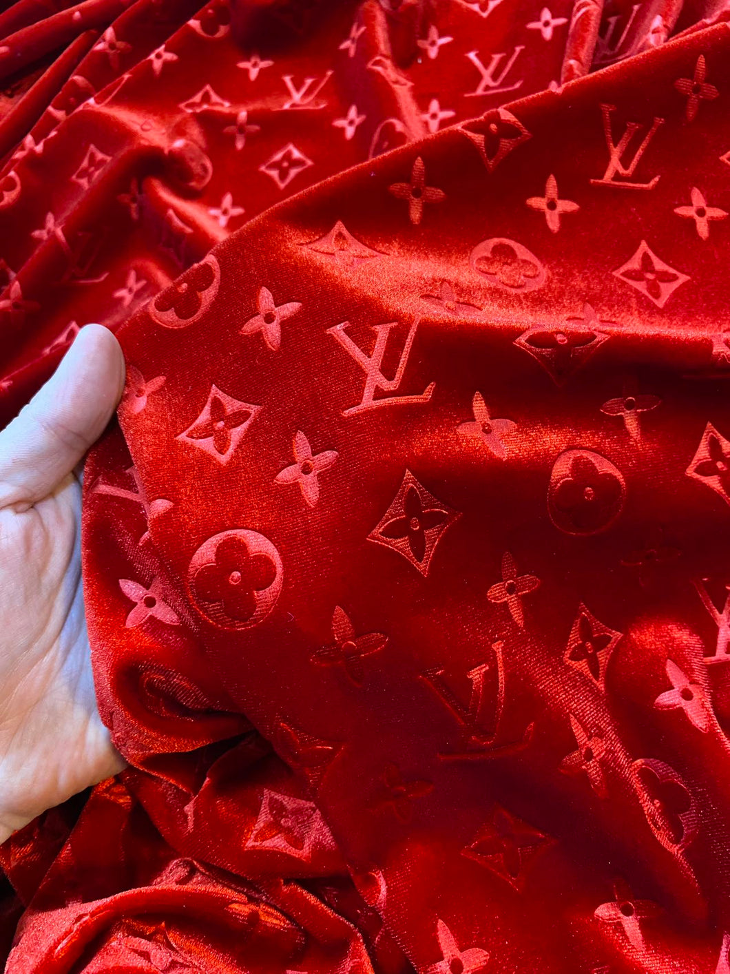 Red Louis Vuitton LV Velvet Fabric