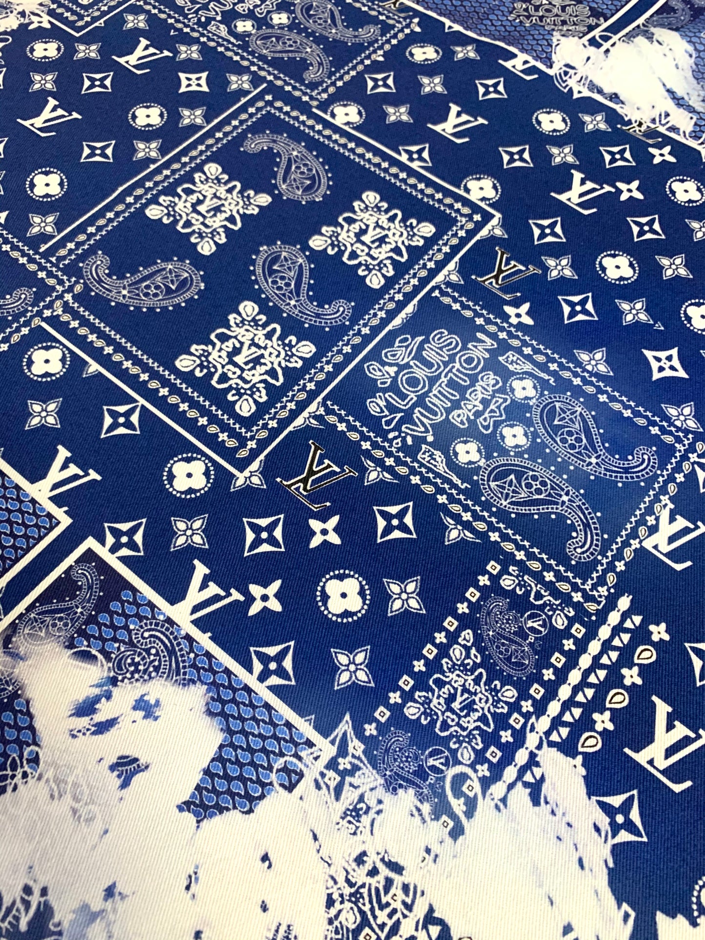 Custom Handmade Blue Print Dye LV Cotton Shirt Fabric for Crafting Jacket