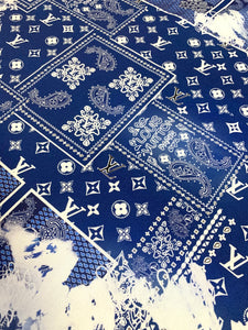 Custom Handmade Blue Print Dye LV Cotton Fabric for Crafting Jacket