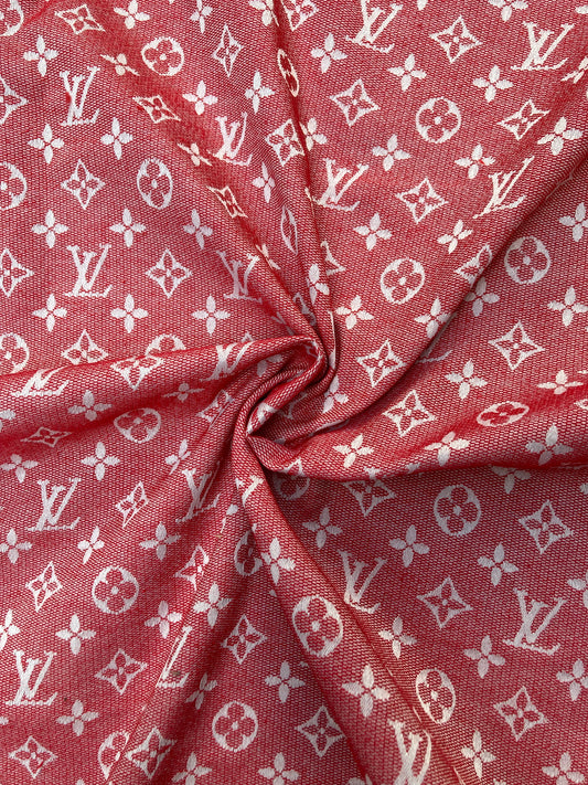 Red Cotton Jacquard LV Crafts Fabric for Handmade