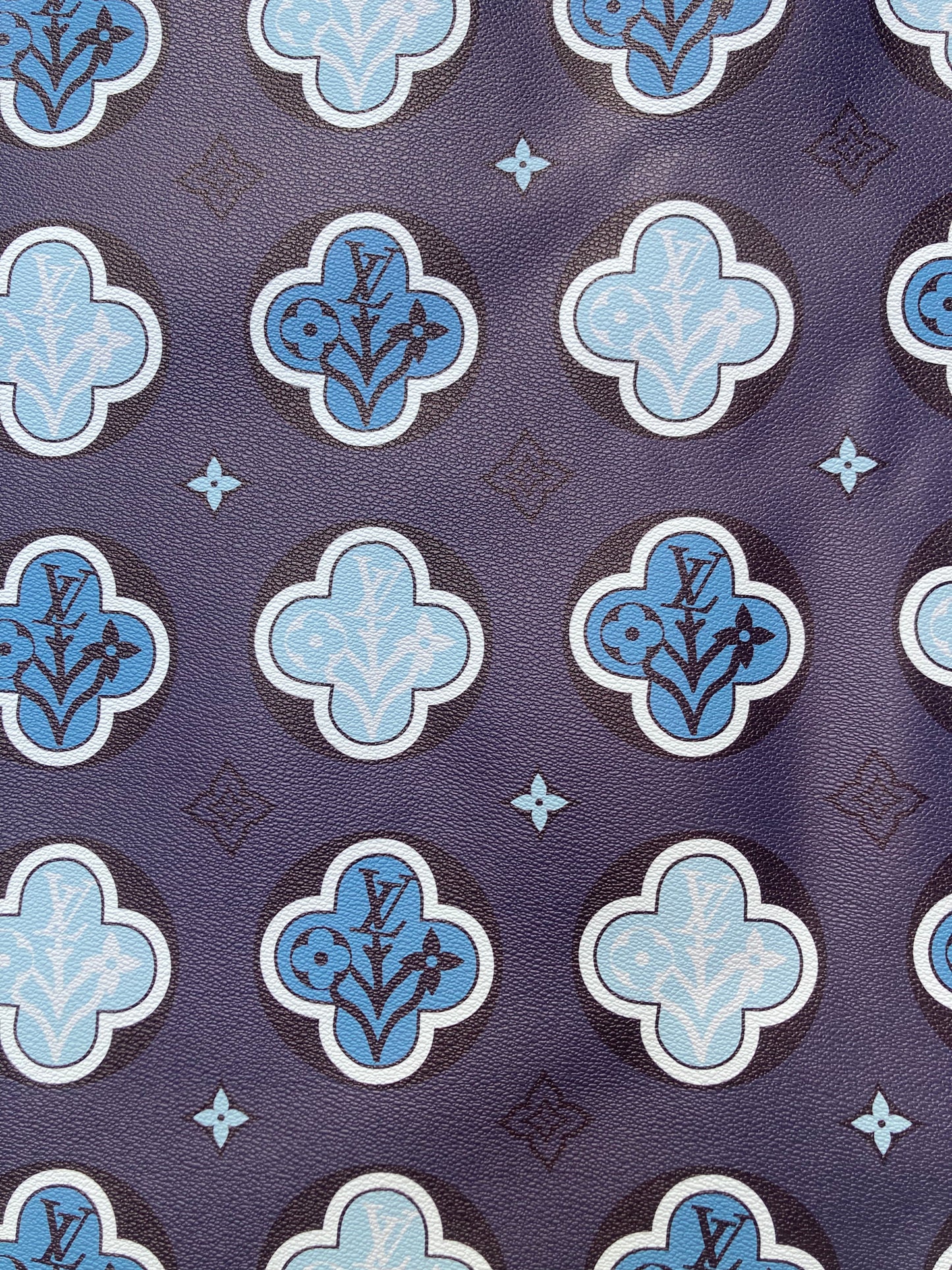 Navy Monogram Custom Handmade LV Vinyl Leather Fabric for DIY