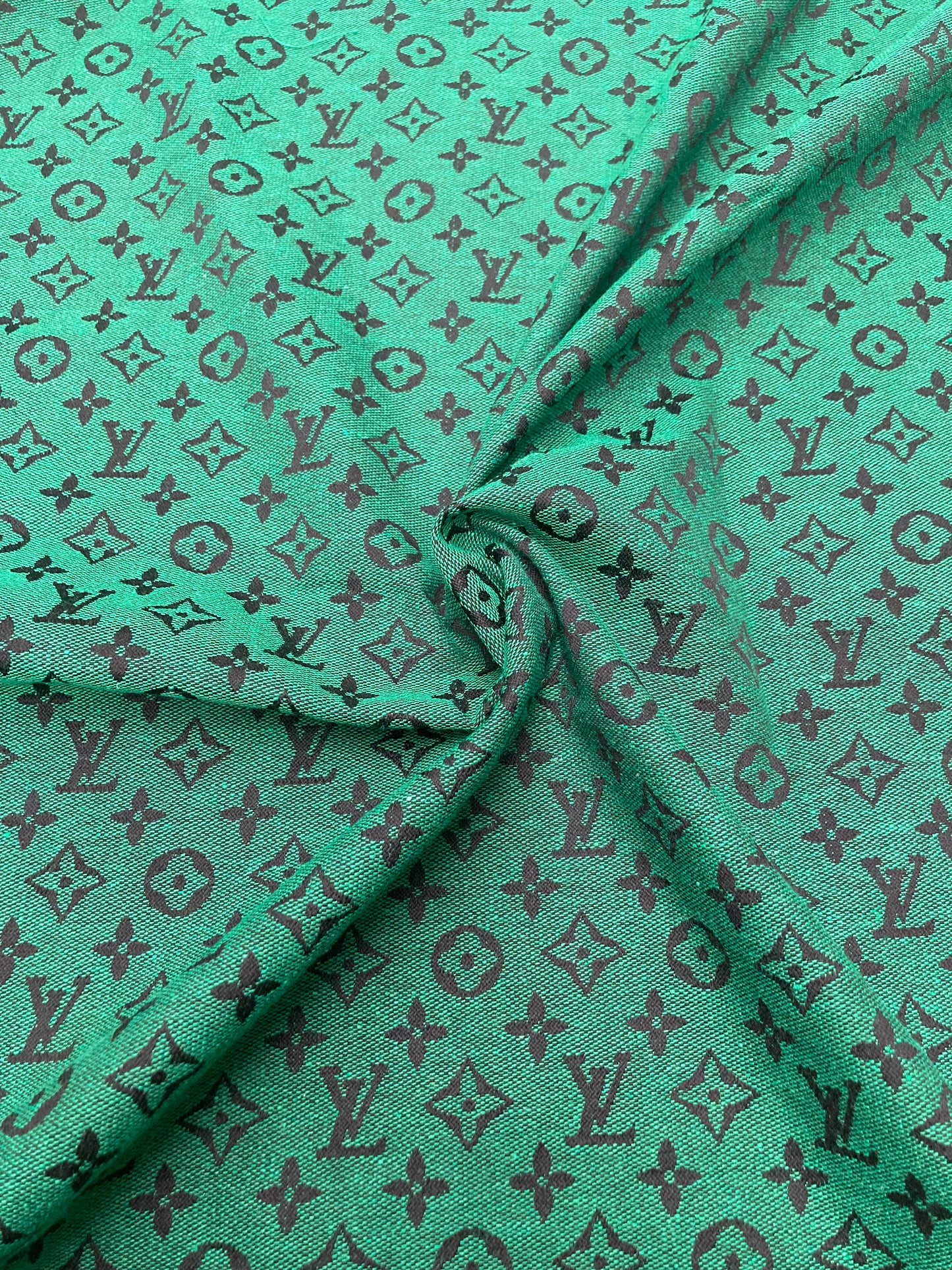 Handmade Green LV Jacquard Fabric for Crafts DIY