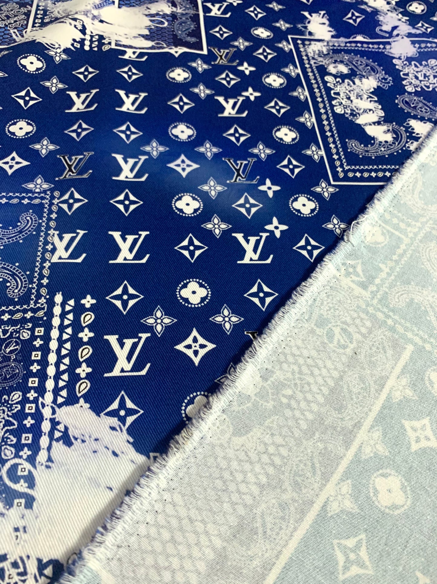 Custom Handmade Blue Print Dye LV Cotton Shirt Fabric for Crafting Jacket