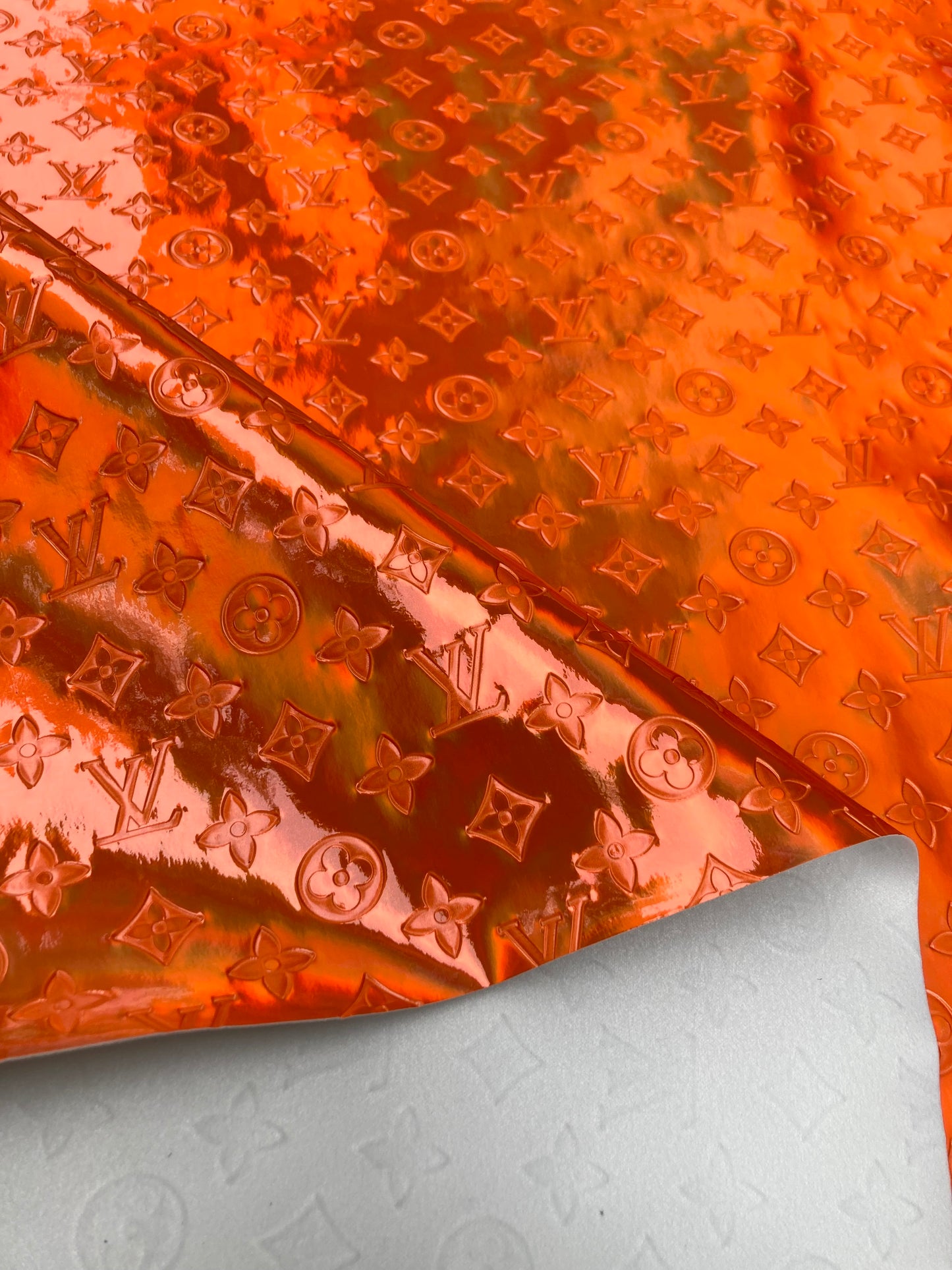 Crafts DIY Reflective Orange LV Vinyl for Custom Upholstery