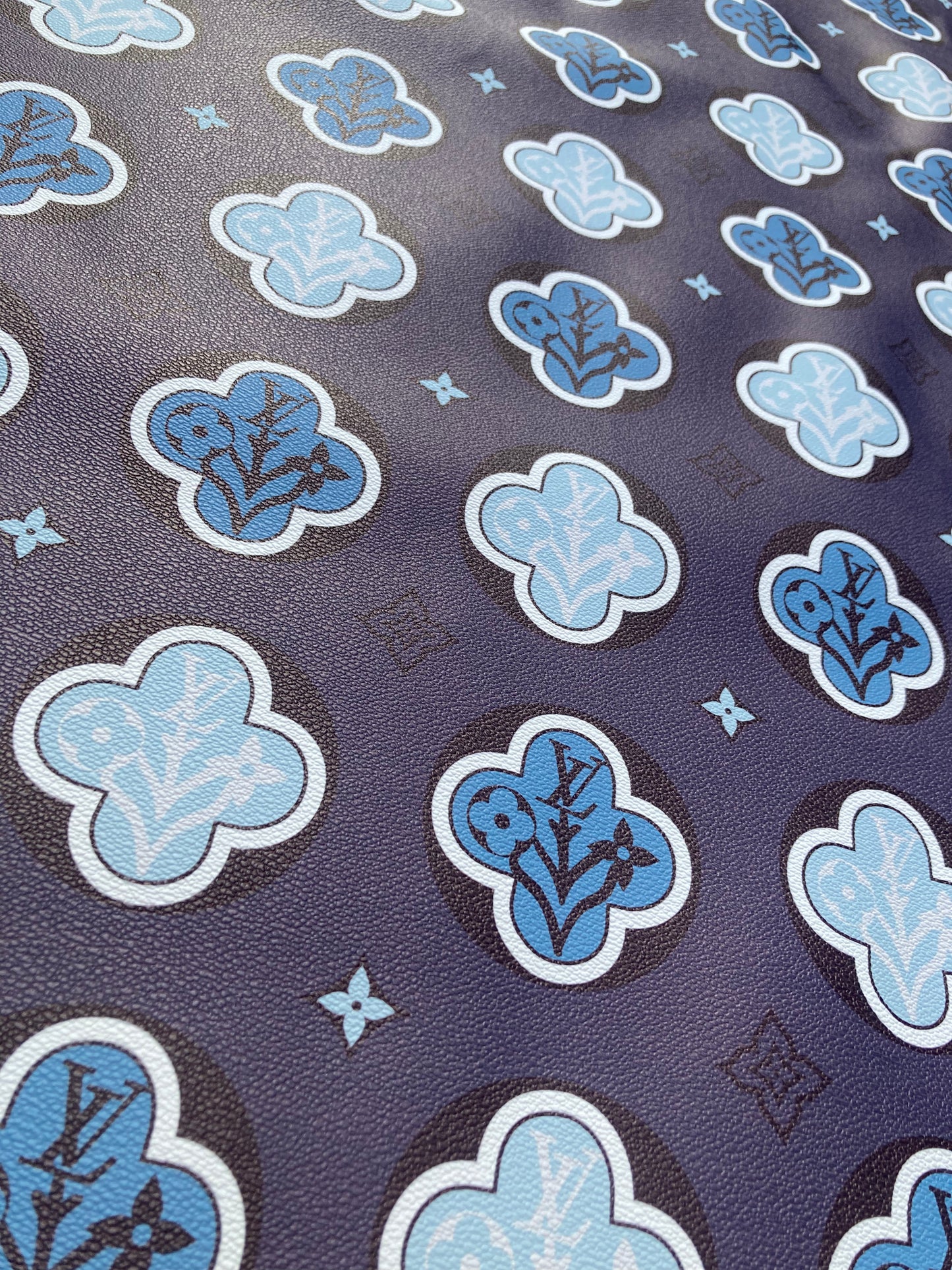 Tissu en cuir vinyle LV fait main personnalisé avec monogramme bleu marine pour bricolage