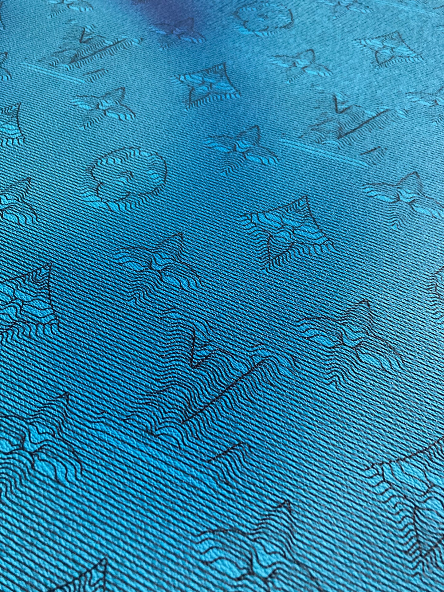 Cuir vinyle camouflage bleu fait main par un designer pour un produit personnalisé à la main