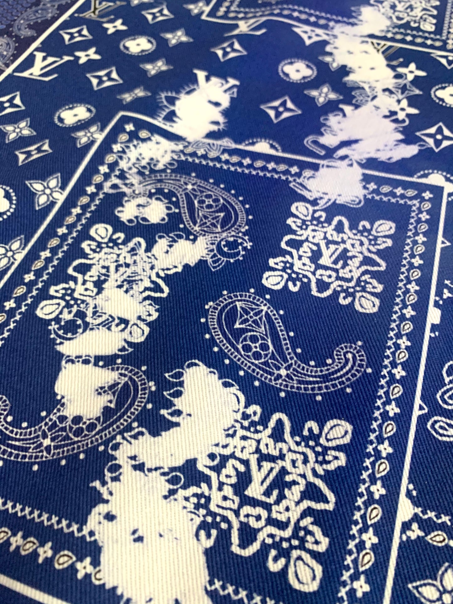 Custom Handmade Blue Print Dye LV Cotton Shirt Fabric for Crafting Jacket