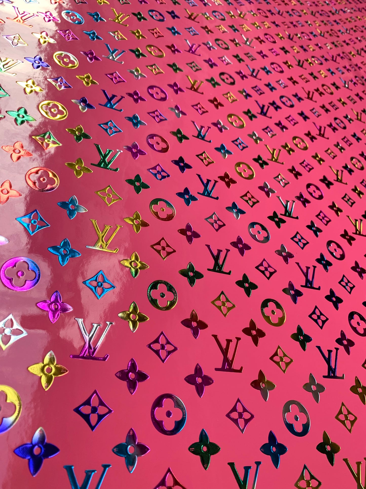 Custom Handcrafted Hot Pink LV Colorful Embossed Vinyl for Designer