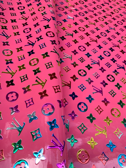 Kundenspezifisches handgefertigtes Hot Pink LV Buntes geprägtes Vinyl für Designer