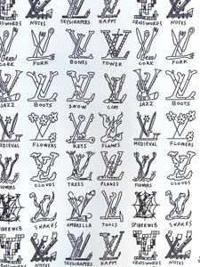 Custom Hand painted Casual LV Doodle Vinyl Leather Fabric for DIY Bag Upholstery